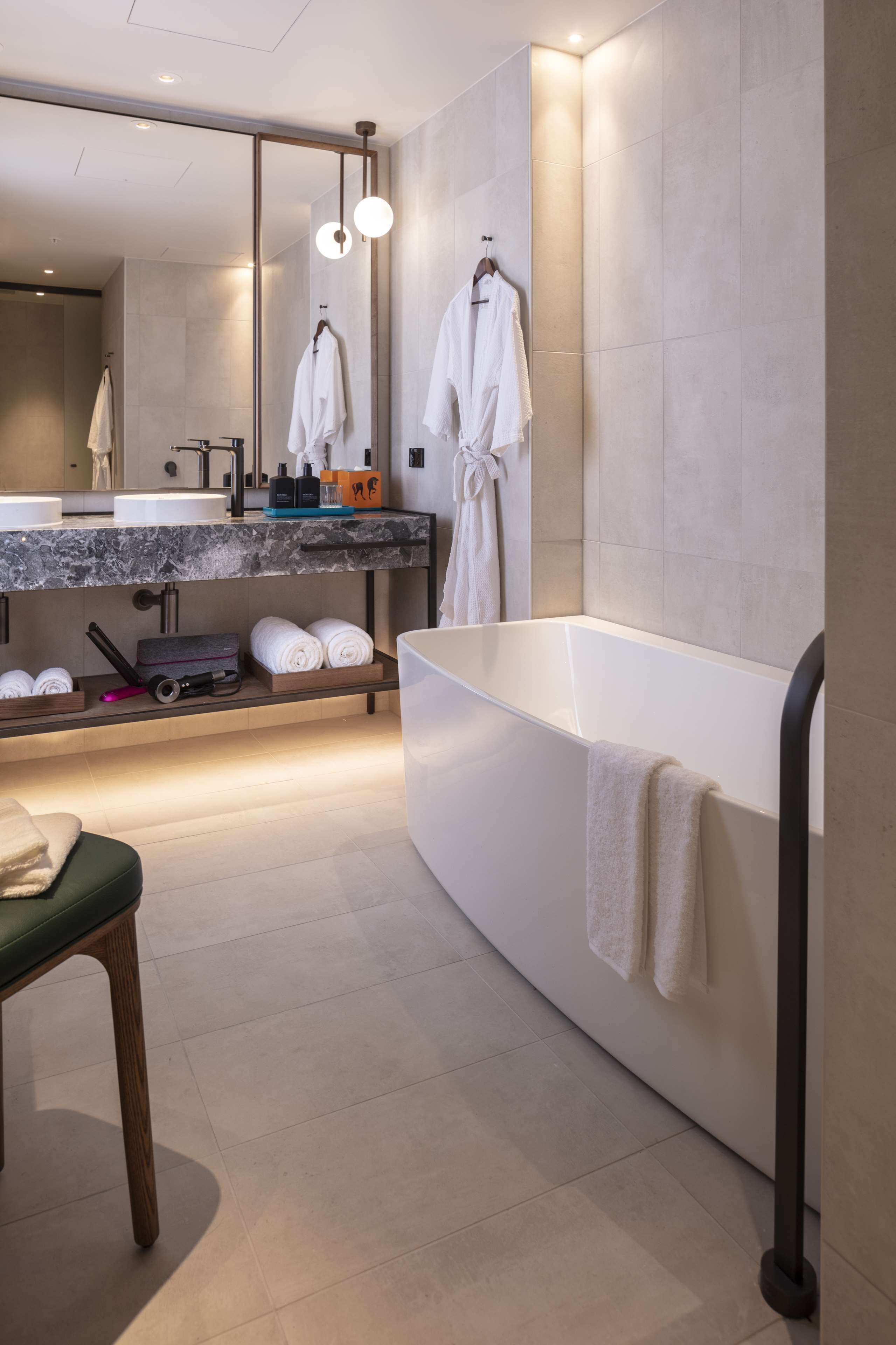 shower, rainfall showerhead, designer toiletries, hair dryer