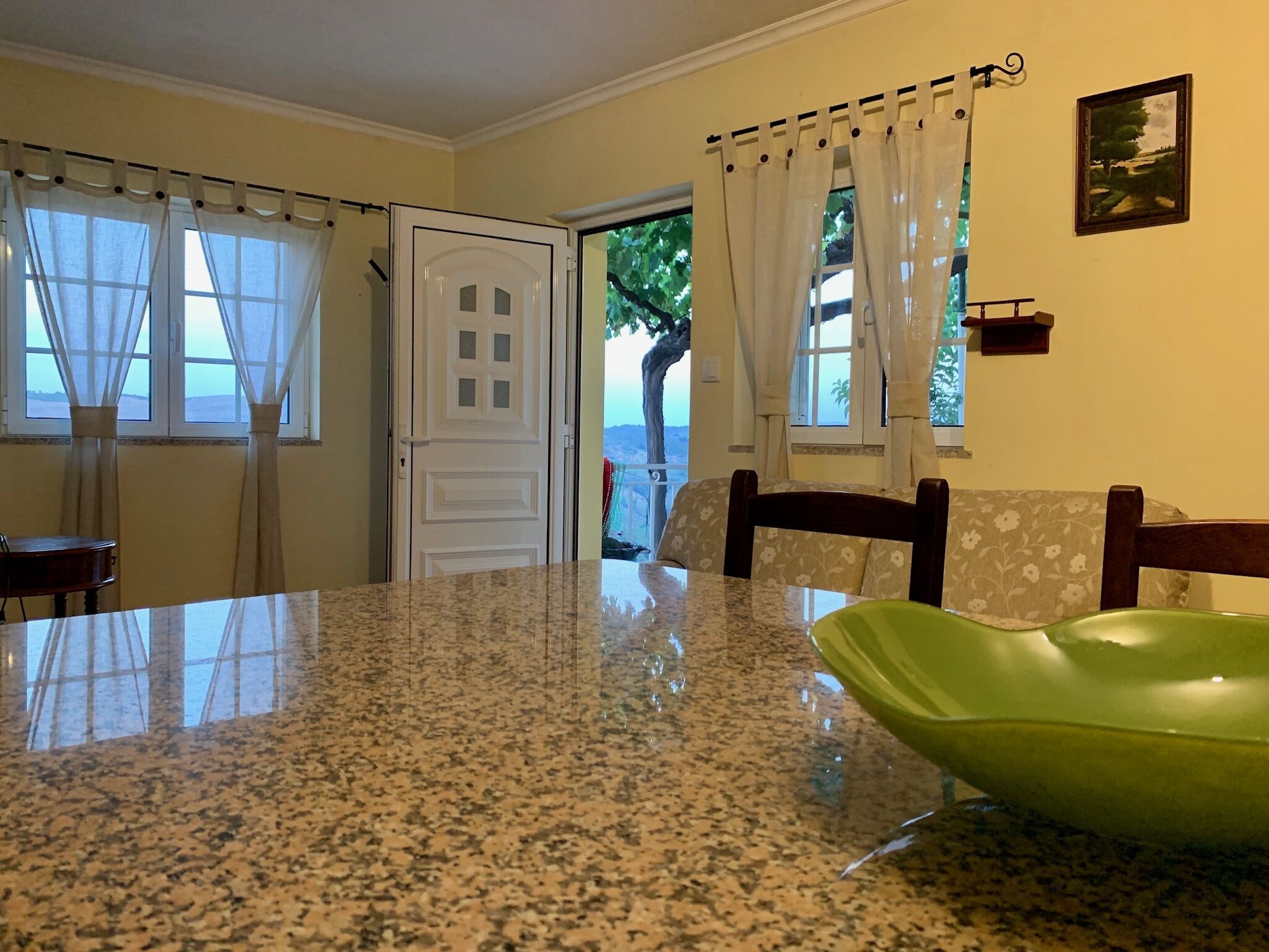 Télévision, cheminée, lecteur de DVD, livres