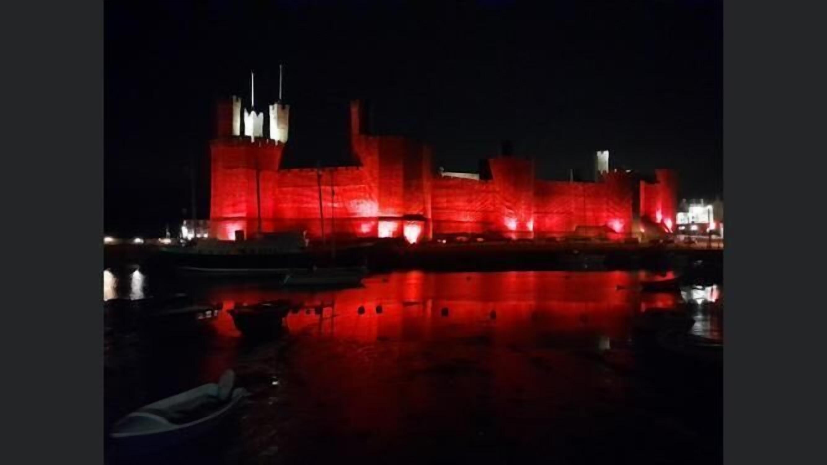 A castle-like structure with multiple towers and a moat.