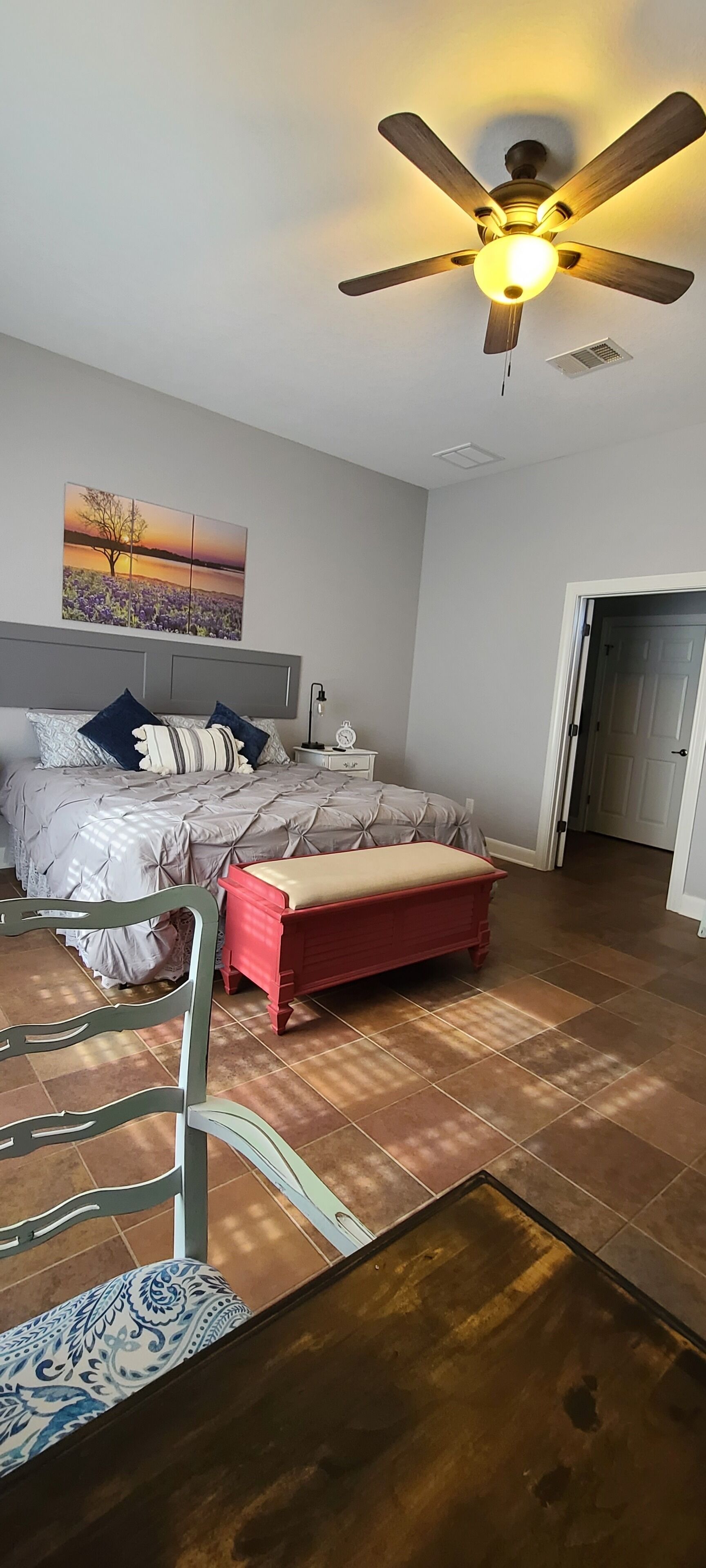 1 bedroom, desk, iron/ironing board, travel crib