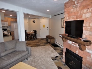TV, fireplace, table football, ping pong