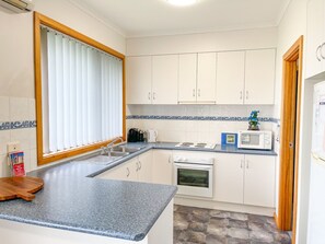 Microwave, toaster, cookware/dishes/utensils