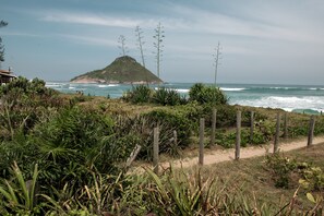 On the beach, beach cabanas, sun-loungers, beach umbrellas