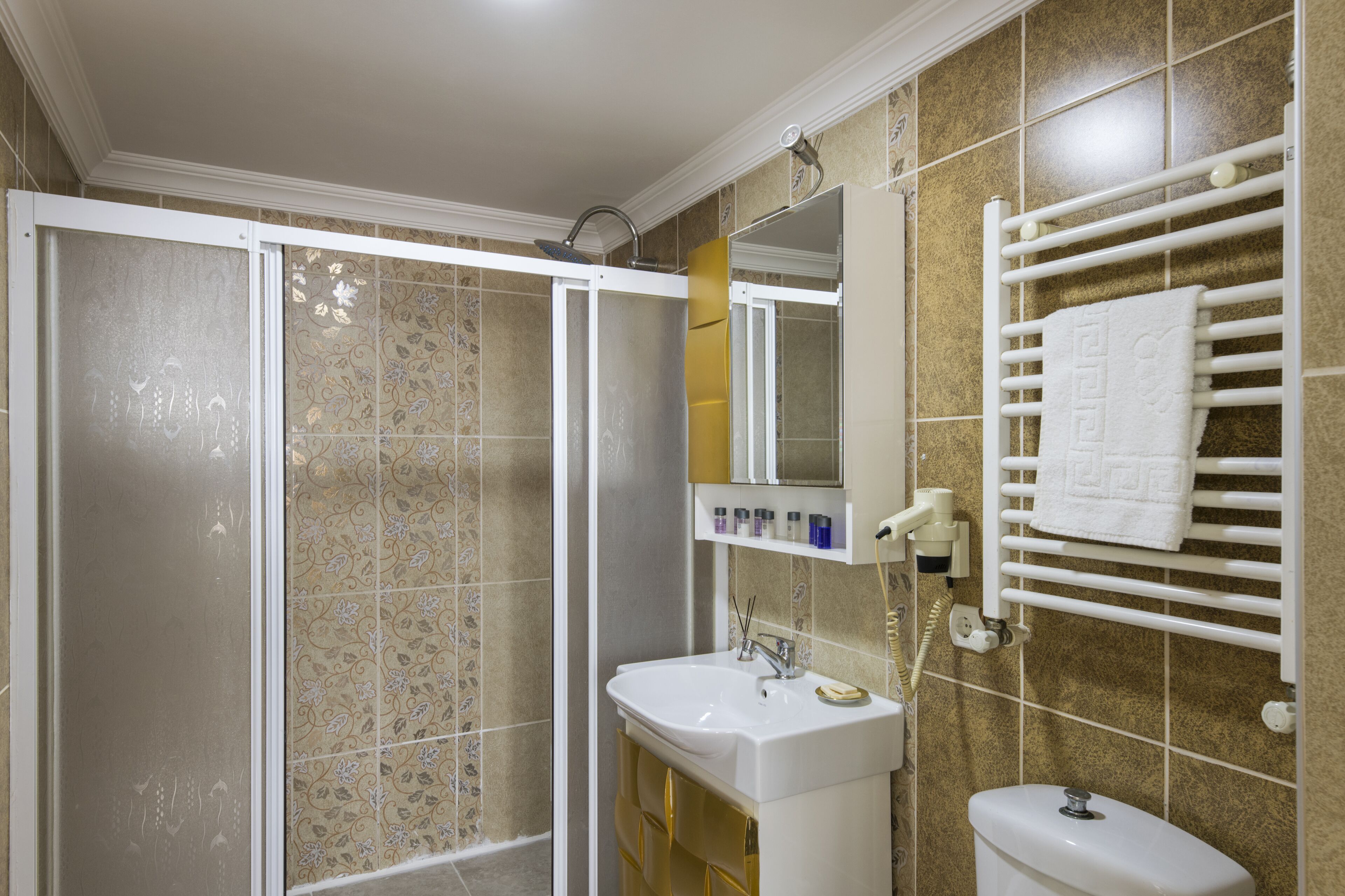 grand studio suite | bathroom | shower, rainfall showerhead, free toiletries, hair dryer