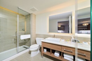 Een douche, een regendouche, gratis toiletartikelen, een haardroger