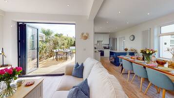 TV connectée, cheminée, livres