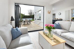 TV connectée, cheminée, livres