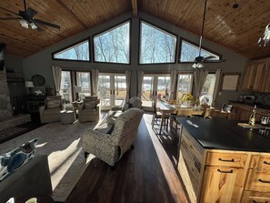 Smart TV, fireplace, DVD player, music library