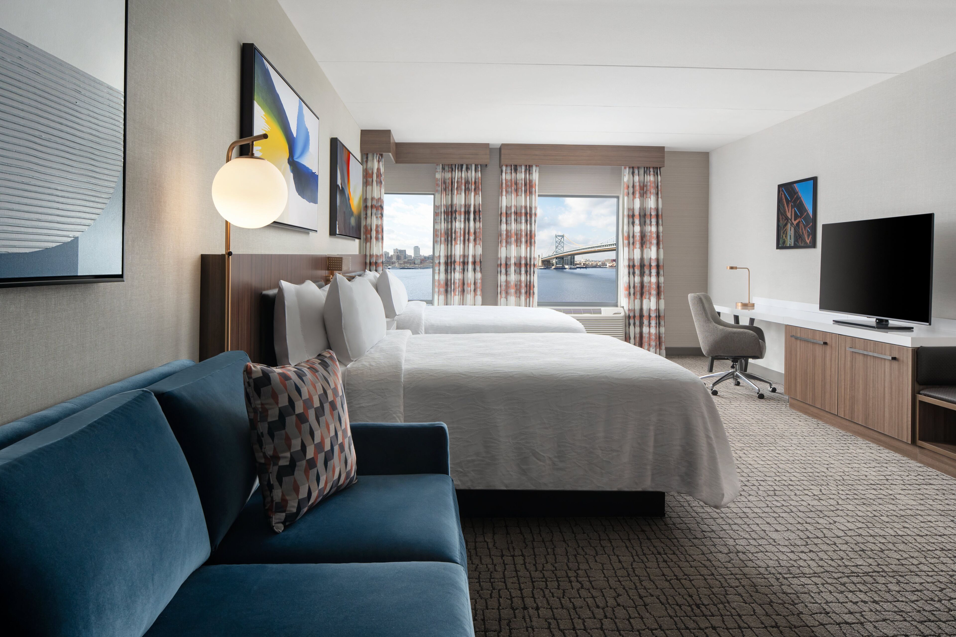 room, 2 queen beds, kitchenette | in-room safe, desk, laptop workspace, blackout curtains