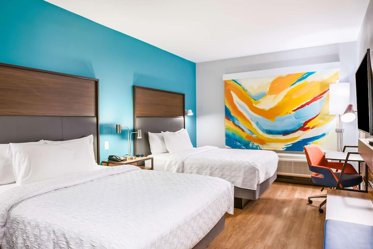 room, 2 queen beds | desk, blackout curtains, iron/ironing board, free cots/infant beds