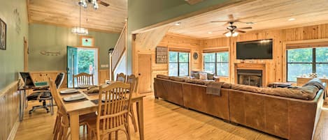 TV, fireplace, DVD player, video library