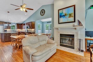 Smart TV, fireplace, video game console, DVD player