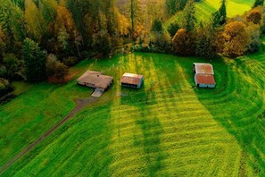 Exterior - Private Farmland Setting, Open Floor Plan, Fire-Pit, BBQ, Next to Creek, Views of Forests and Hills (Gales Creek)