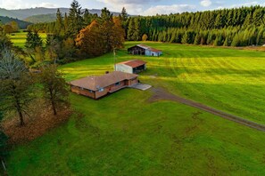 Exterior - Private Farmland Setting, Open Floor Plan, Fire-Pit, BBQ, Next to Creek, Views of Forests and Hills (Gales Creek)