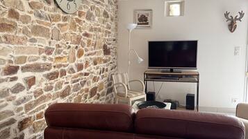 Televisie, een dvd-speler en een tafeltennistafel