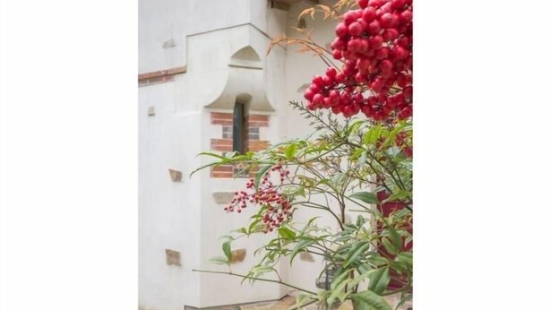 Un edificio con facciata bianca e finestra con tegole rosse.