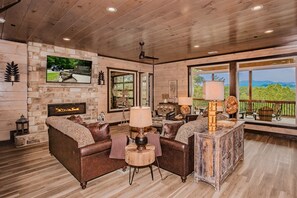 Televisión, chimenea, videojuegos