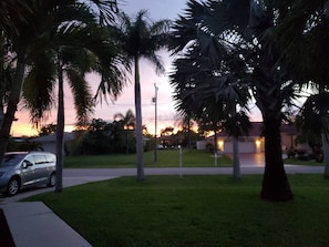 Sunset, view from the front of the house.