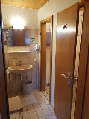 Chambre Triple | Salle de bain | Douche, sèche-cheveux, serviettes fournies, savon