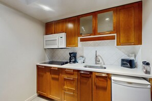 Microwave, stovetop, coffee/tea maker, toaster