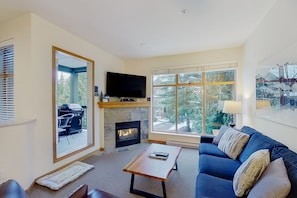 TV, fireplace