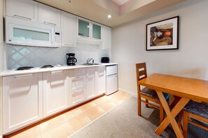 Microwave, stovetop, coffee/tea maker, toaster