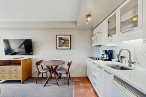 Microwave, stovetop, coffee/tea maker, toaster