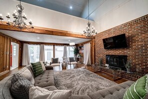 Smart TV, fireplace, table football