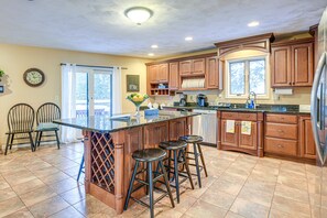 Fridge, microwave, stovetop, dishwasher - Lakefront Home in Barnstead w/ Seasonal Hot Tub (Barnstead)