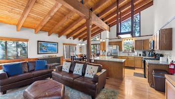 Smart TV, fireplace, DVD player, books