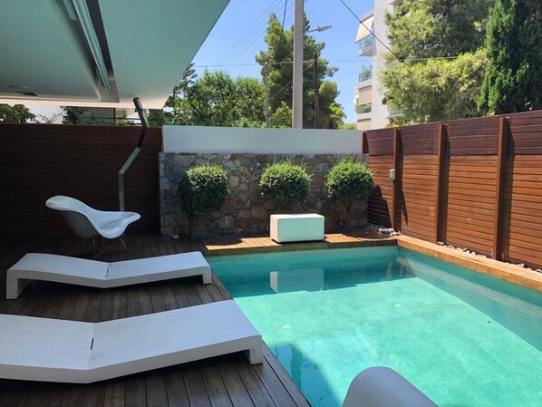 Deluxe Apartment, 3 Bedrooms | Terrace/patio - 3-BR Apt with Private Pool and Sea View (Vari-Voula-Vouliagmeni)