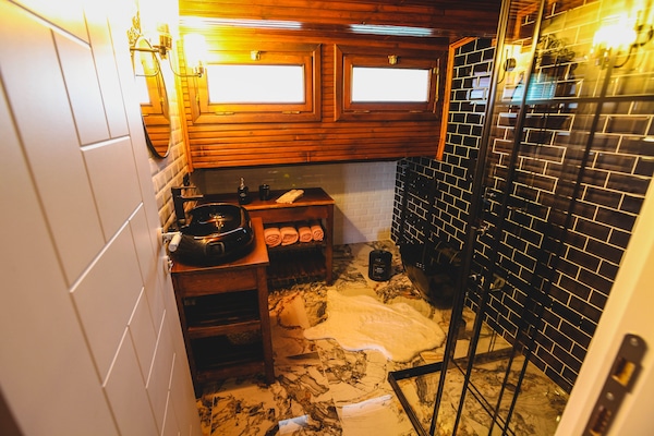 Suite | Bathroom | Shower, hydromassage showerhead, free toiletries, hair dryer