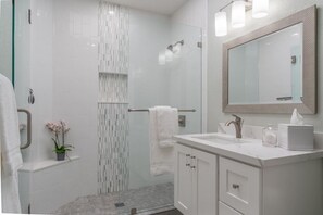 Combined shower/tub, hair dryer