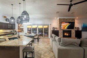 TV, fireplace, stereo, offices