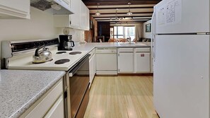 Fridge, microwave, oven, dishwasher