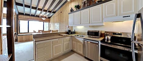 Fridge, microwave, oven, dishwasher