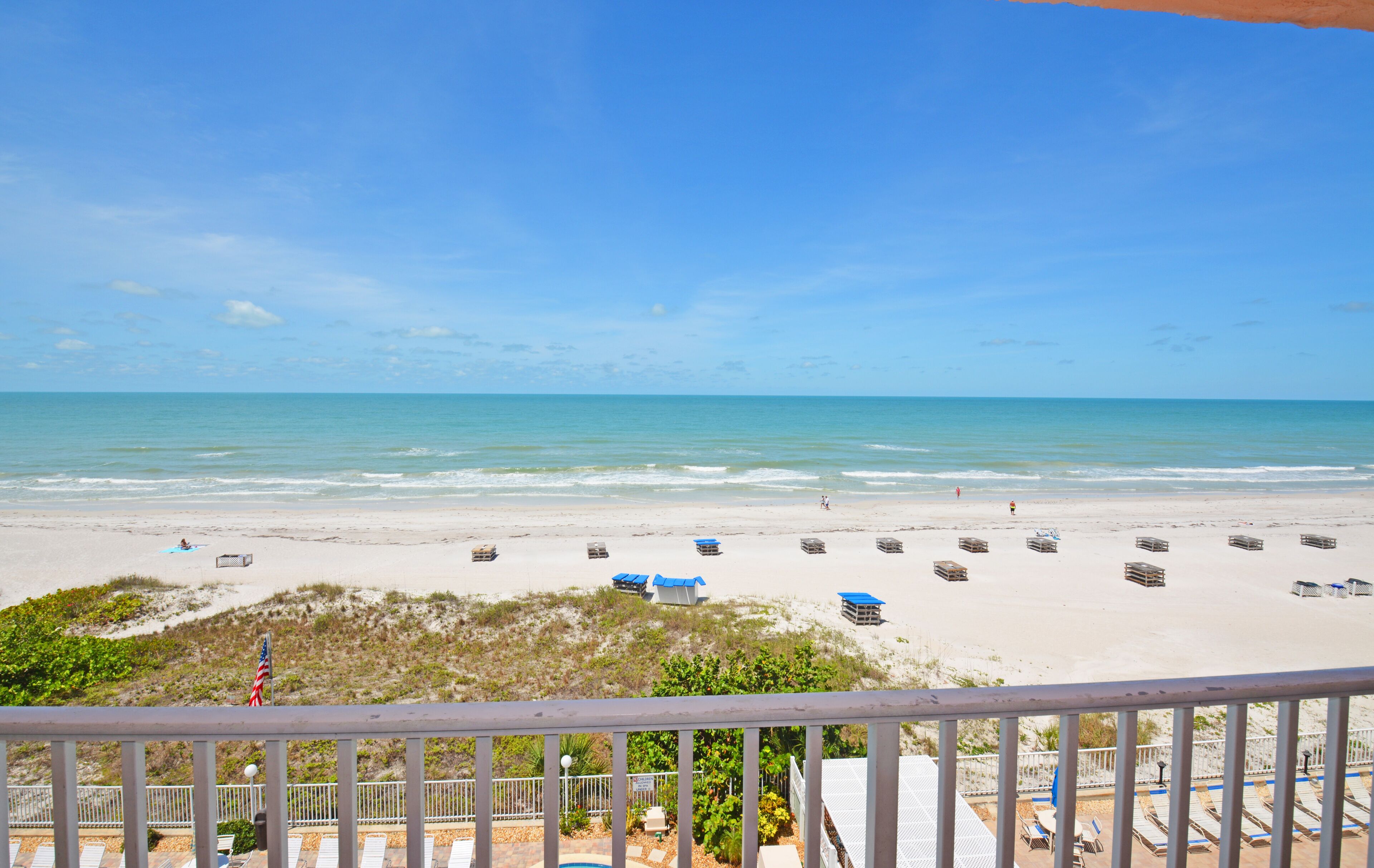 On the beach, sun-loungers, beach towels