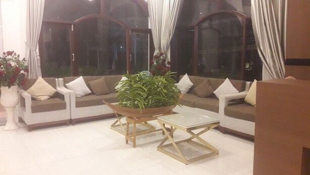 A living room with a sofa set, a coffee table, and a potted plant. - Bong Hong Hotel (Sa Dec)