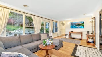 TV, DVD player, books, video library