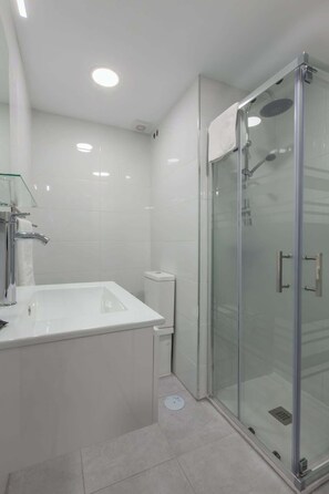 Shower, free toiletries, hair dryer, towels