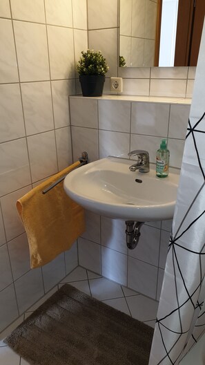 Dusche, Haartrockner, Handtücher, Seife
