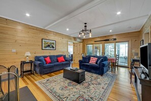 智能电视、壁炉、DVD 播放器、书