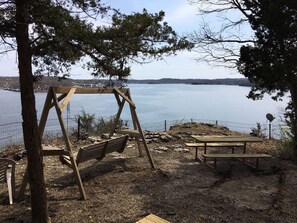 Outdoor dining - Located on a bluffcliff, 80 ft off the water with a magnificent view of the Lake (Sunrise Beach)