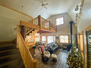 Smart TV, fireplace, video games, DVD player