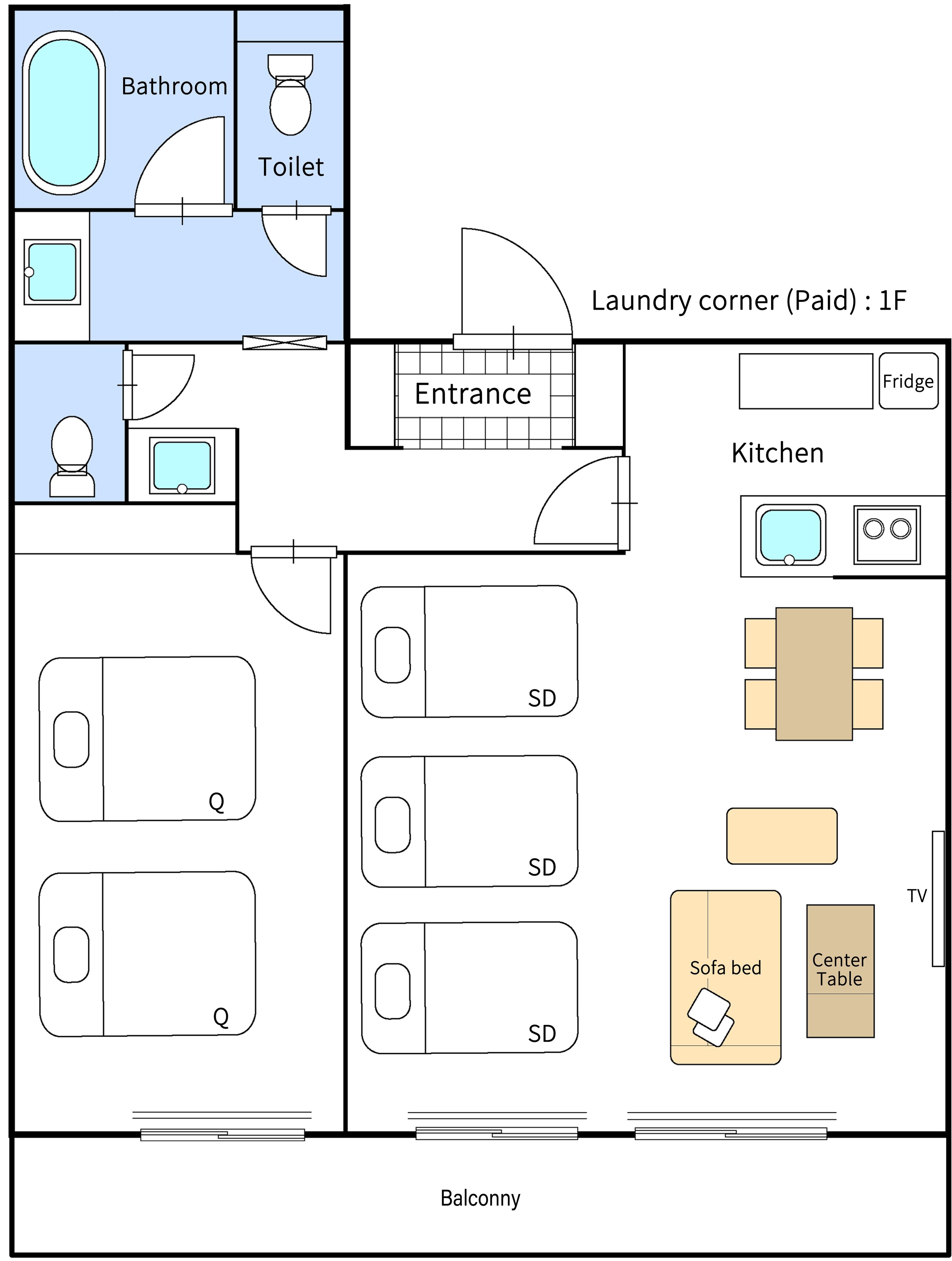 Semi Double Bed, Queen Bed, Sofa Bed Type F, Non Smoking | Balcony view