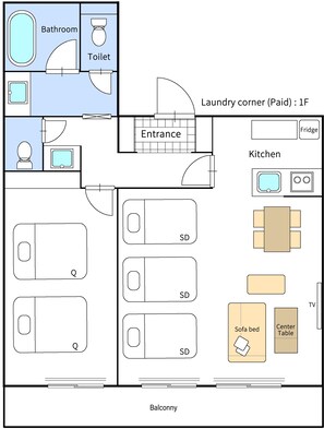 Semi Double Bed, Queen Bed, Sofa Bed Type F, Non Smoking | Balcony view - ReLA Higashimatsudo (Matsudo)