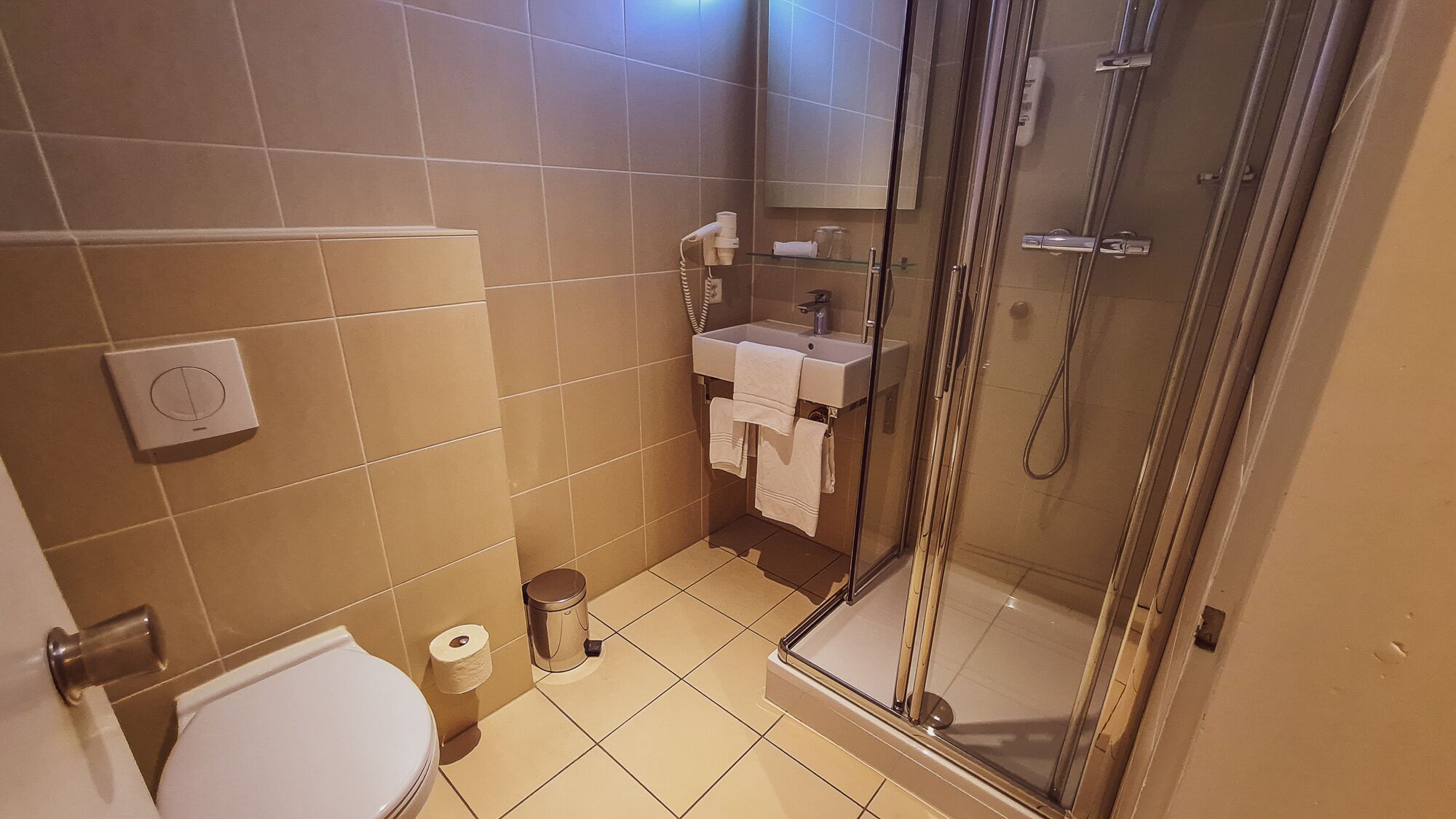 free toiletries, hair dryer, towels