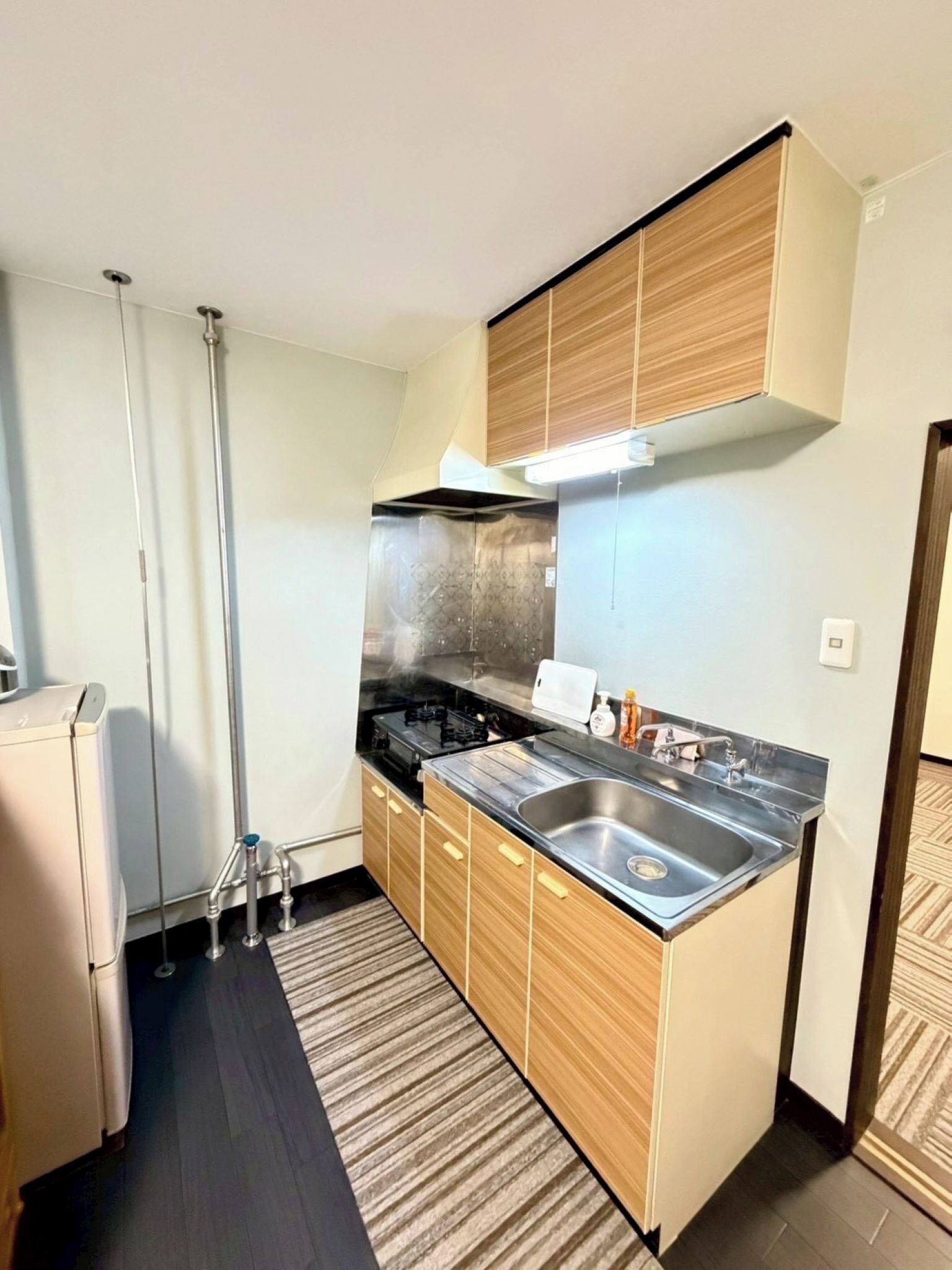 Kühlschrank, Mikrowelle, Herdplatte, Kochgeschirr/Geschirr/Besteck