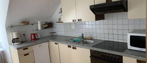 Kühlschrank, Mikrowelle, Herdplatte, Geschirrspüler