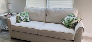 Smart-TV, Kamin, Bücher, Stereoanlage